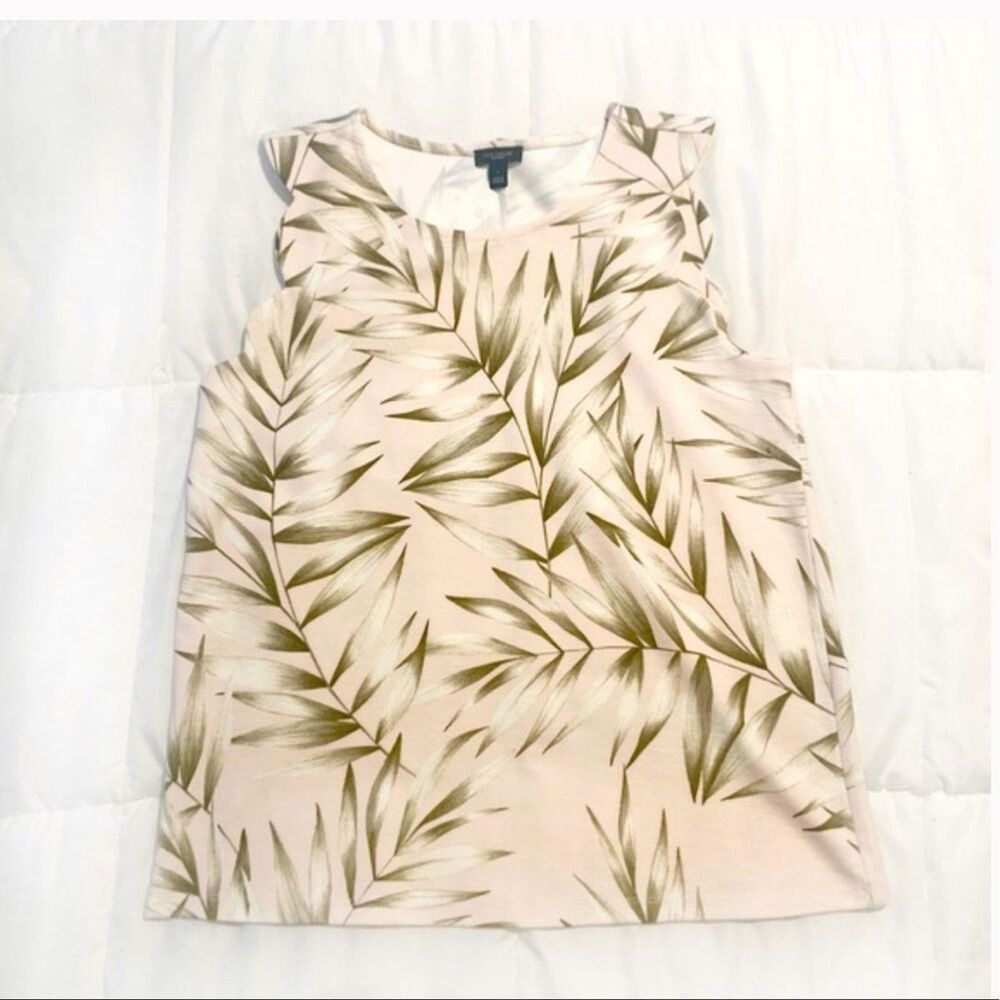 ANN TAYLOR SCALLOPED SLEEVE SHELL LEAF TROPICAL S - Picture 1 of 3